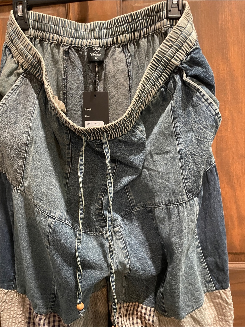 Young Threads Bohemian Patchwork Wide-Leg Jeans in Denim Blue - Picture 5 of 10